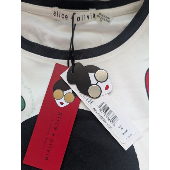 NWT Alice + Olivia Rylyn GLEESON STACE FACE T-shirt Size S White #FC502 - Picture 7 of 10